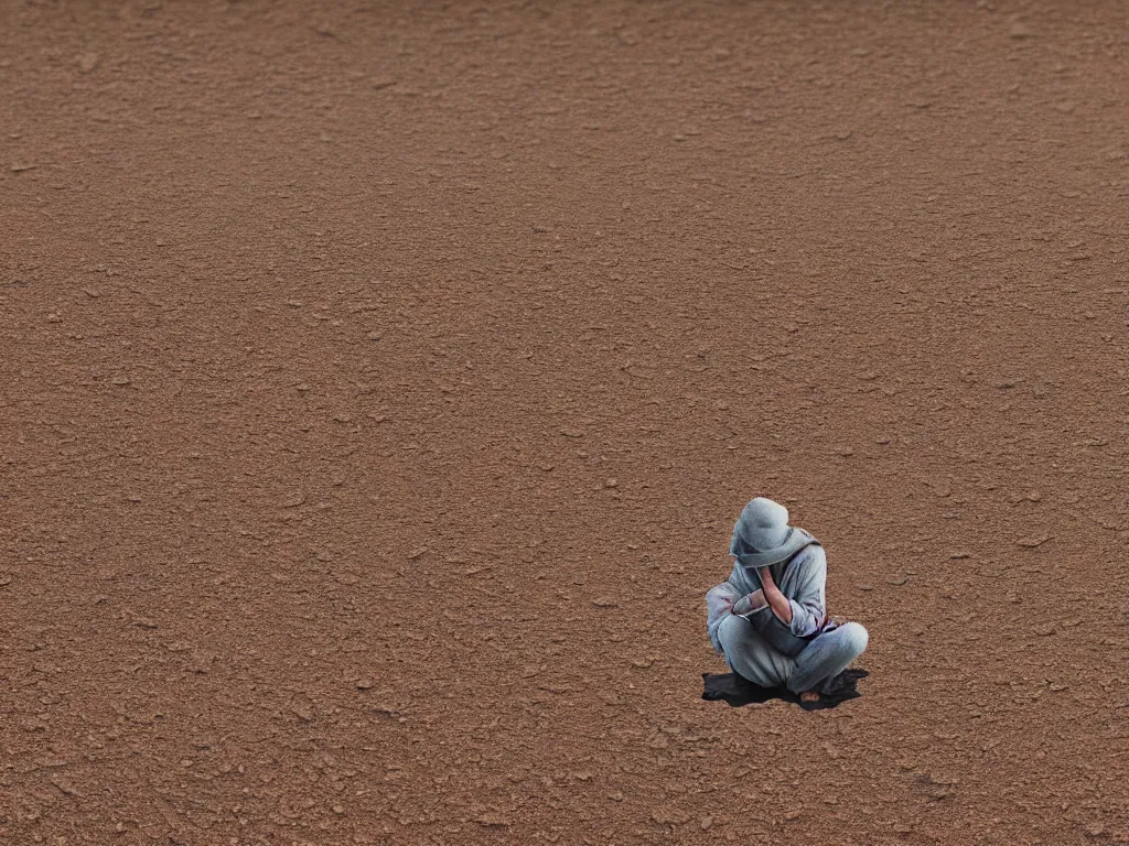 Prompt: autochrome of human made of gray clay growing out of the ground surface of desert landscape hyper realistic highly detailed 8K render grunge, saturation, over amplified
