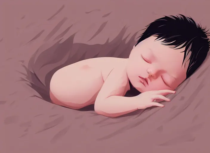 Image similar to a newborn baby with blonde hair sleeping in a crib. clean cel shaded vector art. shutterstock. behance hd by lois van baarle, artgerm, helen huang, by makoto shinkai and ilya kuvshinov, rossdraws, illustration, art by ilya kuvshinov