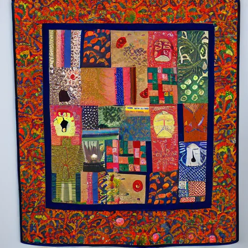 Prompt: folk art quilt with a capybara pattern, museum of modern art, new york