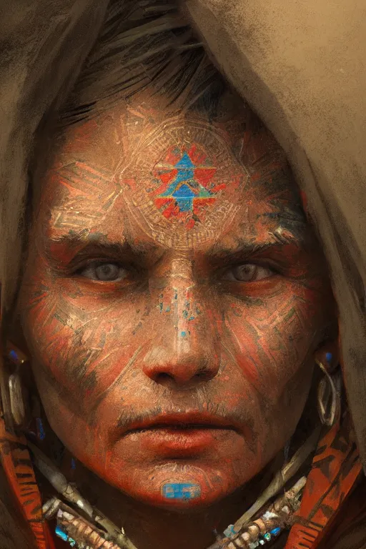 Image similar to aztec citizen, close - up portrait, poor, intricate, elegant, volumetric lighting, scenery, digital painting, highly detailed, artstation, sharp focus, illustration, concept art, ruan jia, steve mccurry