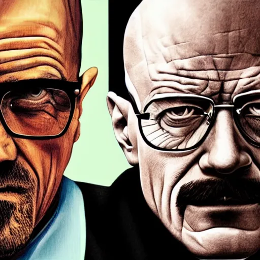 Prompt: walter white next to gustavo fring, in the style of greg rutowski, hyper detailed