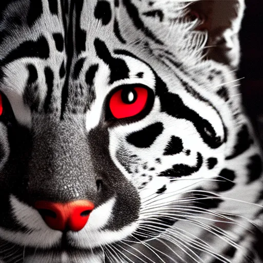 Image similar to profile shot of a black and red ocelot, dramatic, cinematic, high contrast, octane render, abstract, 4k