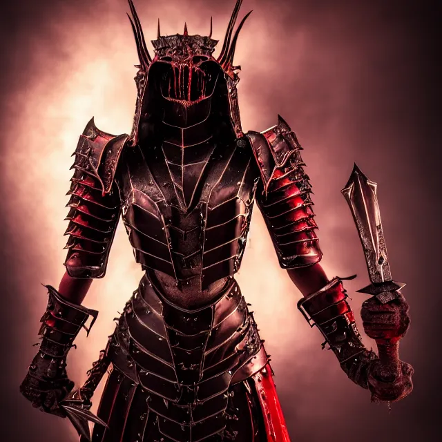 Image similar to full body photo of a vampire queen warrior wearing demonic armour, highly detailed, 4 k, hdr, smooth, sharp focus, high resolution, award - winning photo