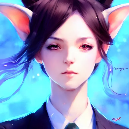 Prompt: character design portrait of a beatiful anthropomorphic furry dragon girl with dragon ears, wearing a suits, looking at the camera, 4 k, concept art, by wlop, wenjun lin, watercolor, ilya kuvshinov, artgerm, krenz cushart, pixiv.