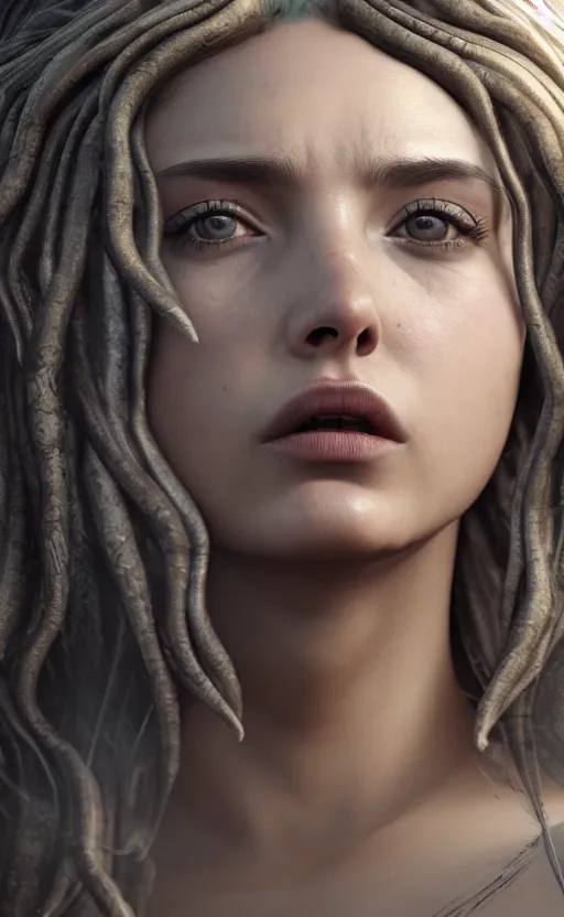 Image similar to ana de armas as medusa from greek mythology, photo realistic, hyperdetailed, 8 k realistic, frostbite 3 engine, cryengine, dof, trending on artstation, digital art