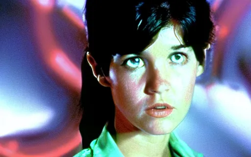 Prompt: full - color cinematic movie still from the 1 9 7 9 film alien starring young phoebe cates as lieutenant ripley. detailed facial - features ; suspense ; action.