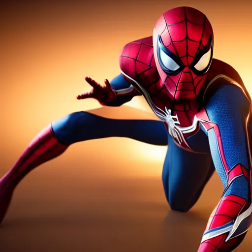 Image similar to still photo of iron spider - man, highly detailed, photorealistic portrait, bright studio setting, studio lighting, crisp quality and light reflections, unreal engine 5 quality render