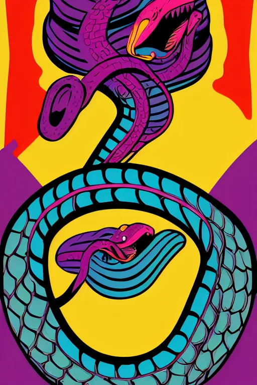 Image similar to happy snake, 7 6 retro futurist illustration art by butcher billy, sticker, colorful, illustration, highly detailed, simple, smooth and clean vector curves, no jagged lines, vector art, smooth andy warhol style