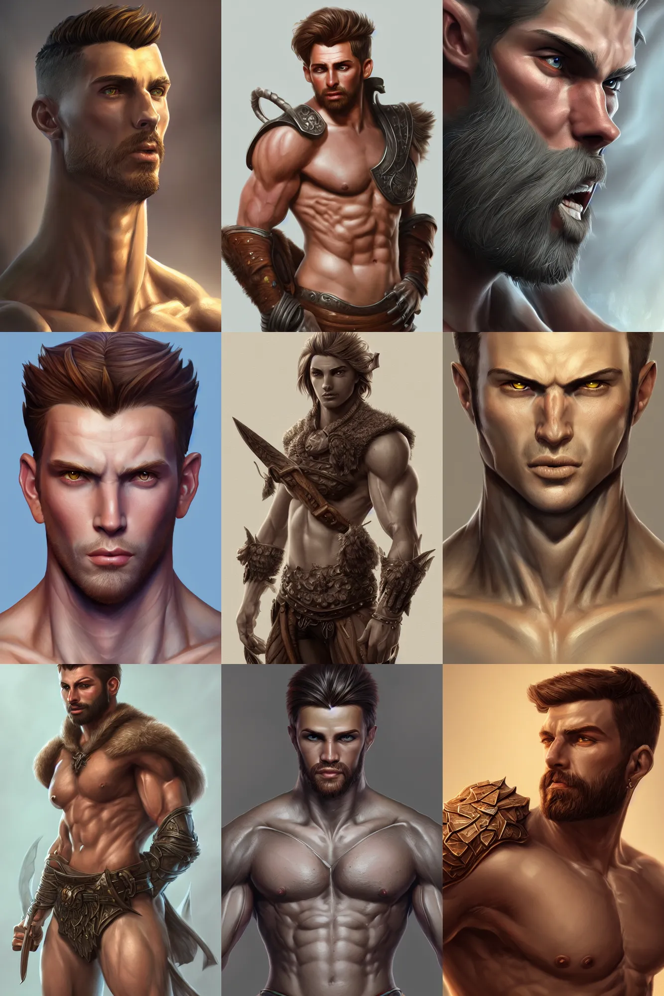 Prompt: handsome male, muscle, highly detailed, d & d, fantasy, highly detailed, digital painting, trending on artstation, concept art, sharp focus, illustration, global illumination, ray tracing, realistic shaded, art by rachel walpole and jeszika le vye