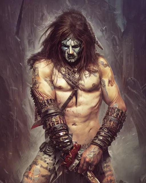 Image similar to Portrait Berserker barbarian, intricate tattoos, war paint, artgerm, andrei riabovitchev, nuri iyem, james gurney, james jean, greg rutkowski, highly detailed, dramatic lighting 8k resolution