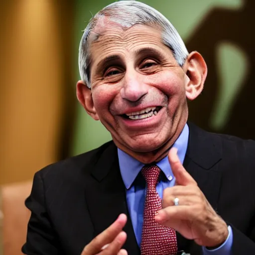 Image similar to laughing Anthony Fauci with monkeypox blisters on his face