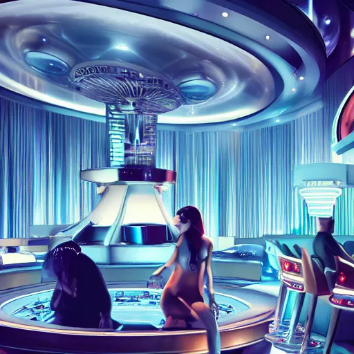 Image similar to futuristic casino, crisp, artistic, artstation, luxury, las vegas, beautiful, large, people