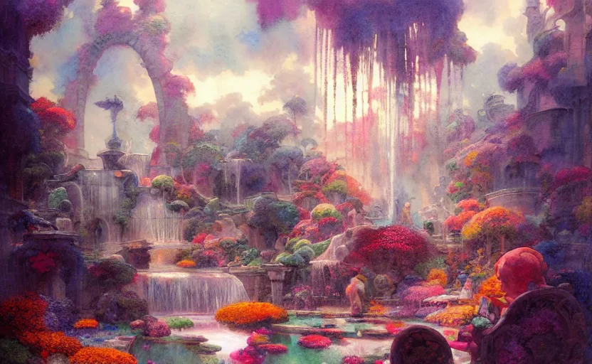 Prompt: magical fountain, fantasy. intricate, amazing composition, colorful watercolor, by ruan jia, by maxfield parrish, by marc simonetti, by hikari shimoda, by robert hubert, by zhang kechun, illustration, gloomy