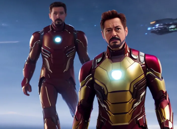 Image similar to film still of Joseph Gordon Leavitt as Tony Stark in Avengers Infinity War, 4k