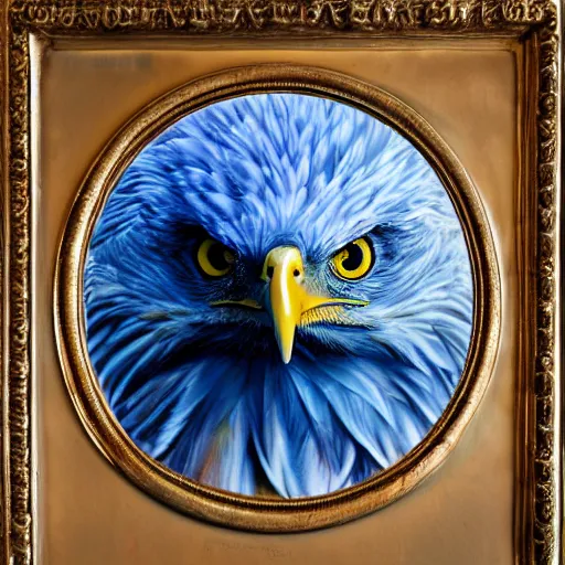 Image similar to blue spectral eagle, oil on canvas, hyperrealism, photo realistic, high detail, cinematic, masterpiece, intricate, centered