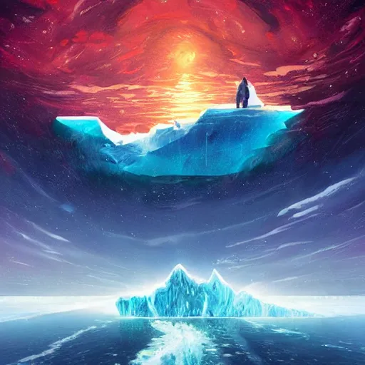 Image similar to an exposed iceberg floating in space with the universe inside, by anato finnstark, by alena aenami, by john harris, by ross tran, by wlop, by andreas rocha