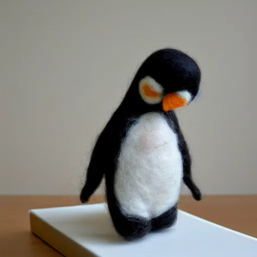 Image similar to a needle felted penguin, needle felting art.