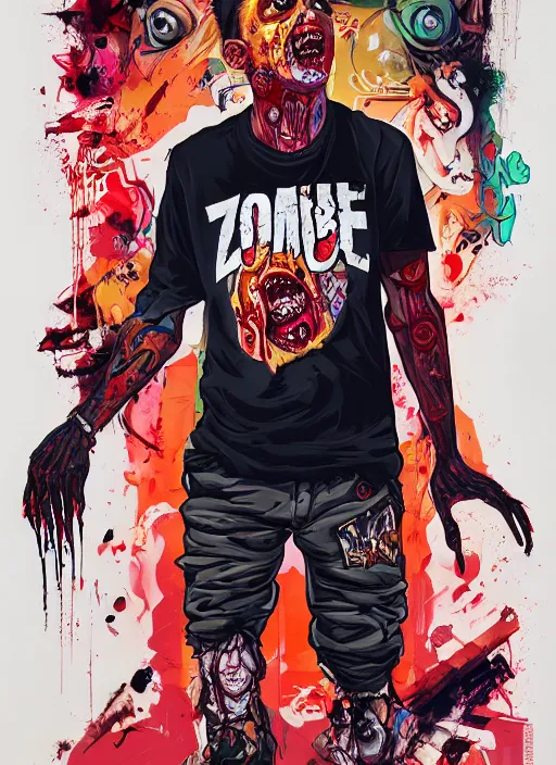 Image similar to zombie full body male modeling hiphop streetwear drip, tristan eaton, victo ngai, artgerm, rhads, ross draws