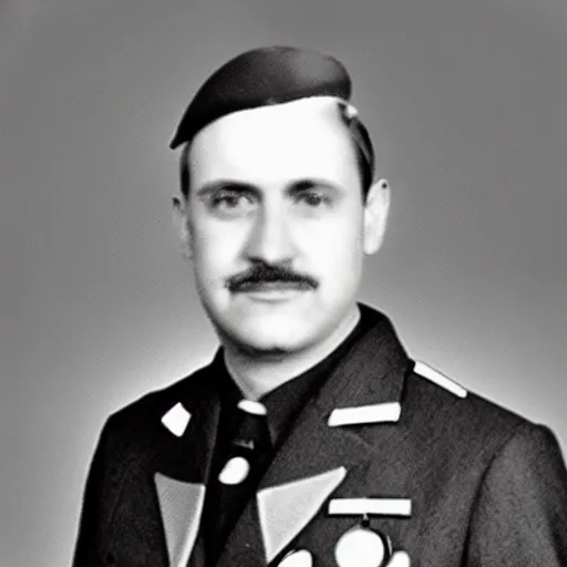 Image similar to doctor nefario as a nazi scientist military uniform no hat black and white photo