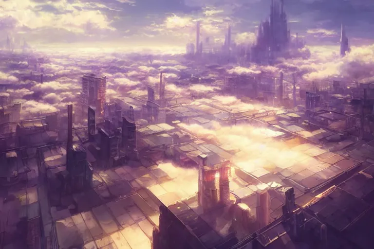 Prompt: ultra realistic city floating on clouds, colors, 8 k, hd, details, fantasy, epic, ancient city, illustration concept art anime key visual trending pixiv fanbox by wlop and greg rutkowski and makoto shinkai and studio ghibli and kyoto animation symmetrical facial features