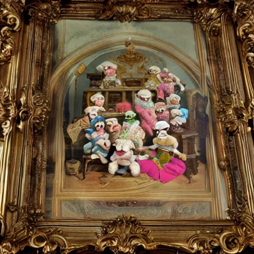 Image similar to muppet babies during the baroque era, highly detailed, color restoration, high - res