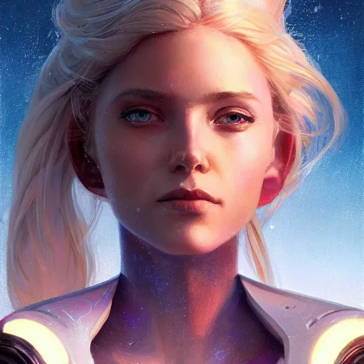 Prompt: highly detailed closeup portrait of a beautiful blonde female cyborg, in disney, stephen bliss, unreal engine, art by greg rutkowski, loish, rhads, ferdinand knab, makoto shinkai and lois van baarle, ilya kuvshinov, rossdraws, tom bagshaw, global illumination, radiant light, detailed and intricate environment