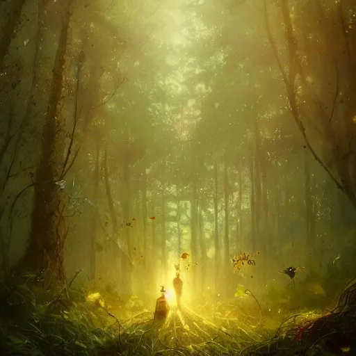 Prompt: enchanted forest full of magical mashrooms, fireflies, magical land, by greg rutkowski, trending on artstation
