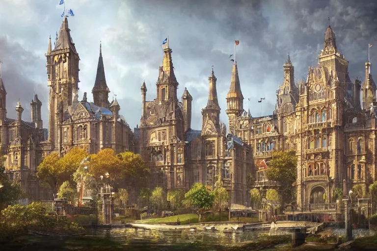 Image similar to a magnificent fantasy city. victorian-style. photorealism.