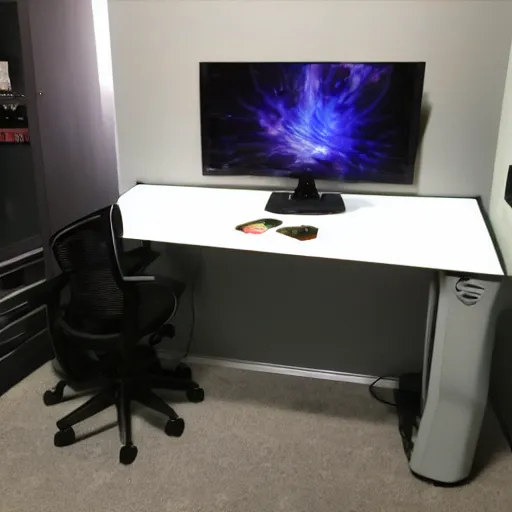 Image similar to photo of rgb gaming vanity desk