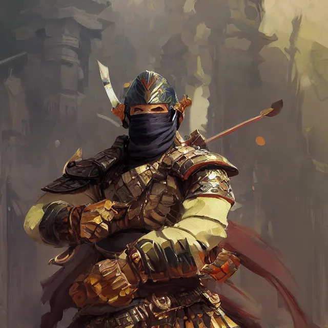 Prompt: farzain majeed as a shinobi warrior, portrait, elegant, intricate, digital painting, artstation, concept art, smooth, sharp focus, illustration, art by konstantin korovin and daniel f. gerhartz and john howe