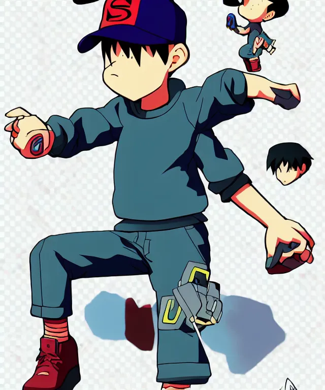 Image similar to ness from earthbound in the art style of ufotable studios, crisp 8 k line art, trending on artstation, cel shaded, matte, detailed, anime illustration