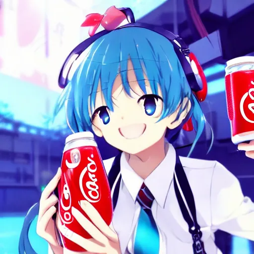 miku drinks coca - cola ， anime key visual, digital | Stable Diffusion