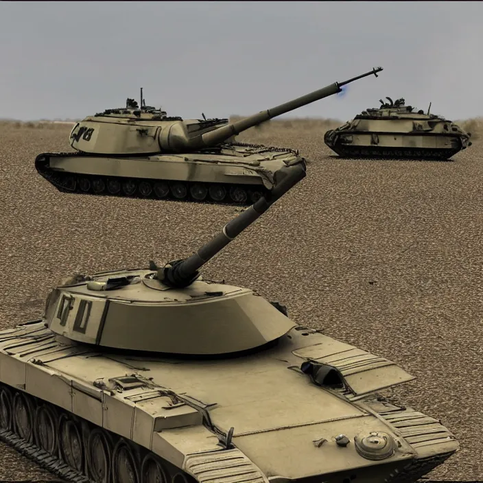 Image similar to t - 9 0 m firing at t 7 2 b 3 m photo realistic