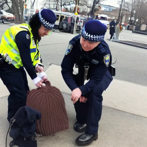 Image similar to female police officer knitting a sweater