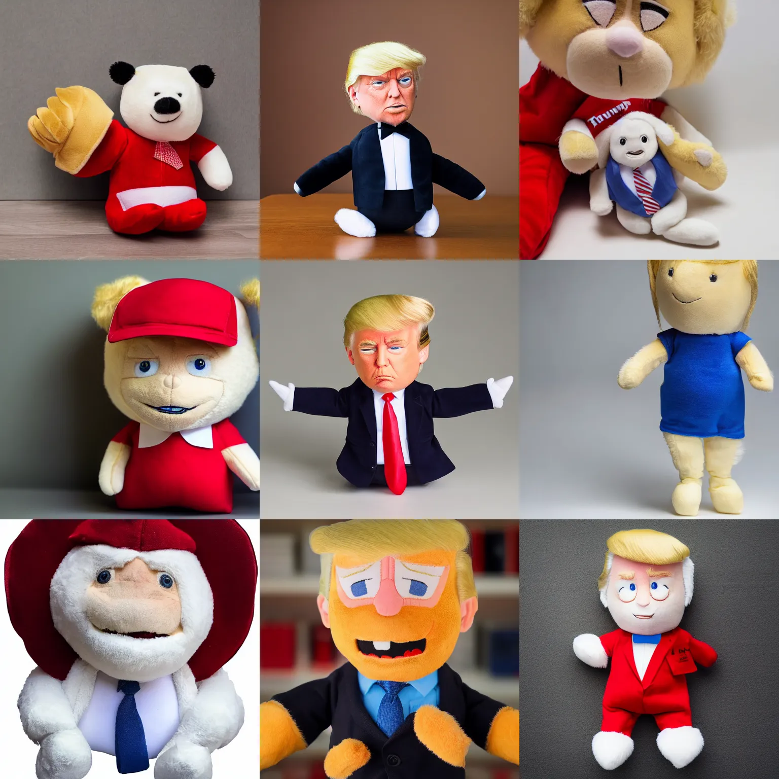 Prompt: Donald Trump plush toy, product photography