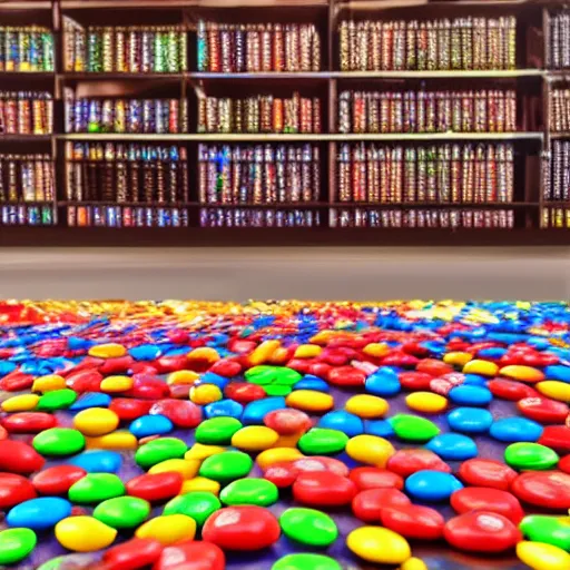 Prompt: An M&Ms sorting factory, photorealistic render, 8K, highly detailed
