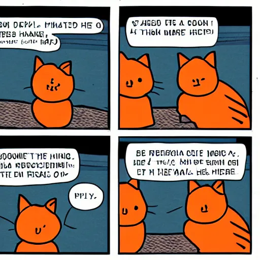 Prompt: A 3 panel comic strip featuring a human male and a striped orange cat