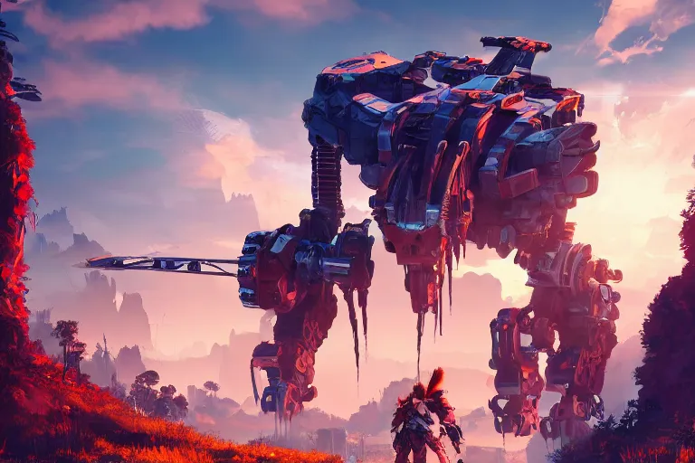 Image similar to scrapper machine mecanical creature robot of horizon forbidden west horizon zero dawn radiating a glowing aura global illumination ray tracing hdr fanart arstation by ian pesty and alena aenami artworks in 4 k