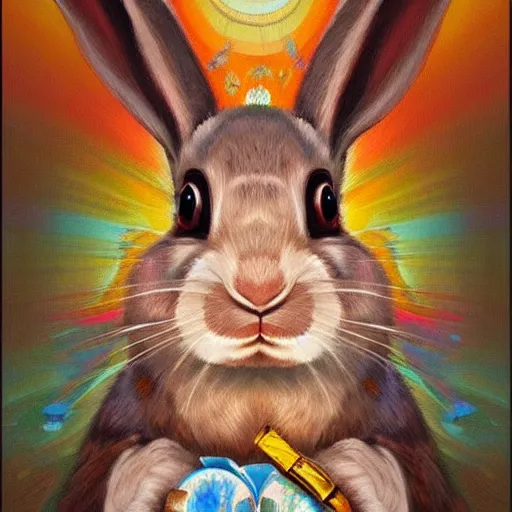 Prompt: this is a painting with the theme rabbit inner peace on the artstation trending page of year 2 2 2 2