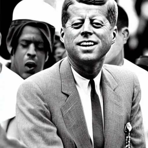 Prompt: John f. Kennedy as a gangster rapper with a big gold chain