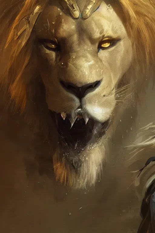 Prompt: portrait male anthro lion character full body precis no blur, concept art, character sheet, nier automata, gaston bussiere, greg rutkowski, tsutomu nihei, cyberpunk, trending on artstation, featured on pixiv, hyper detail, cinematic composition, 8 k