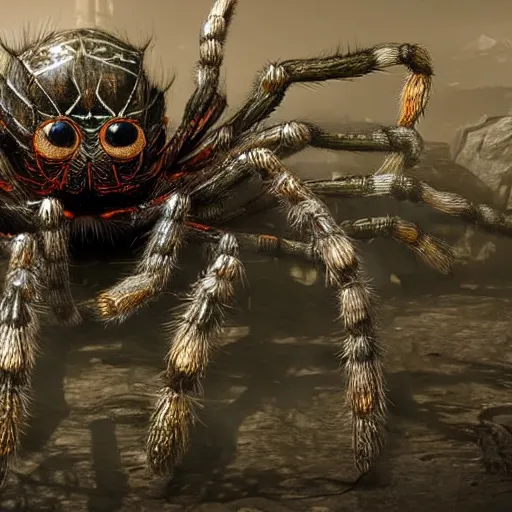 Prompt: walter white as a hideous spider, horror, photorealistic,, features intricate detail, epic composition and the style of unreal engine.