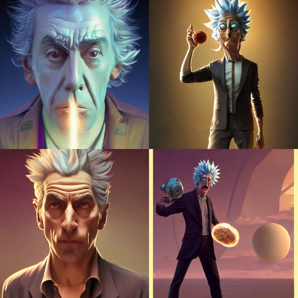 Prompt: realistic character concept of rick sanchez whit a plumbus, elegant pose, scifi, illustration, slender symmetrical face and body, artstation, cinematic lighting, hyperdetailed, cgsociety, 8 k, high resolution, adrian ghenie, tom bagshaw, insanely detailed and intricate, beautiful, elegant, golden ratio, dark fractal background, vfx, art deco, postprocessing