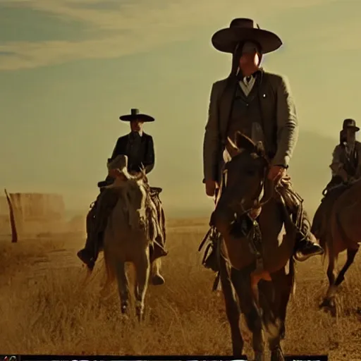 Image similar to screenshot of the lone ranger walking ont a tv film set with a film crew, behind the scenes, 2 4 mm lens, directed by wince mcstevens, tense scene, moody dramatic light