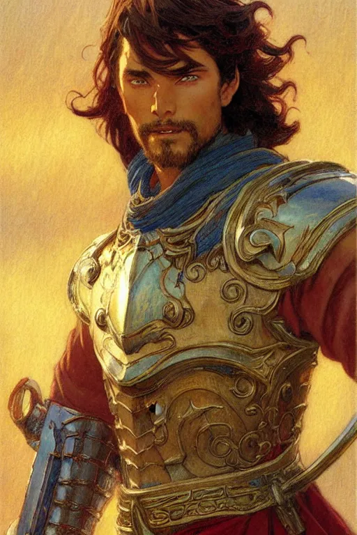 Prompt: tales of earthsea, attractive male with armor, character design, painting by gaston bussiere, craig mullins, j. c. leyendecker, tom of finland