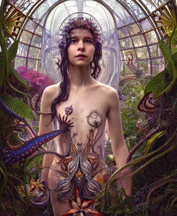 Image similar to intricate ornate opulent transparent clear see - through portrait of a playful beautiful starfish mollusk beetle, fractal, adorable, childlike, overgrown biopunk jungle environment, ultra realistic, concept art, art nouveau, photorealistic, octane render, 8 k, unreal engine. art by christopher marley and artgerm and greg rutkowski and alphonse mucha