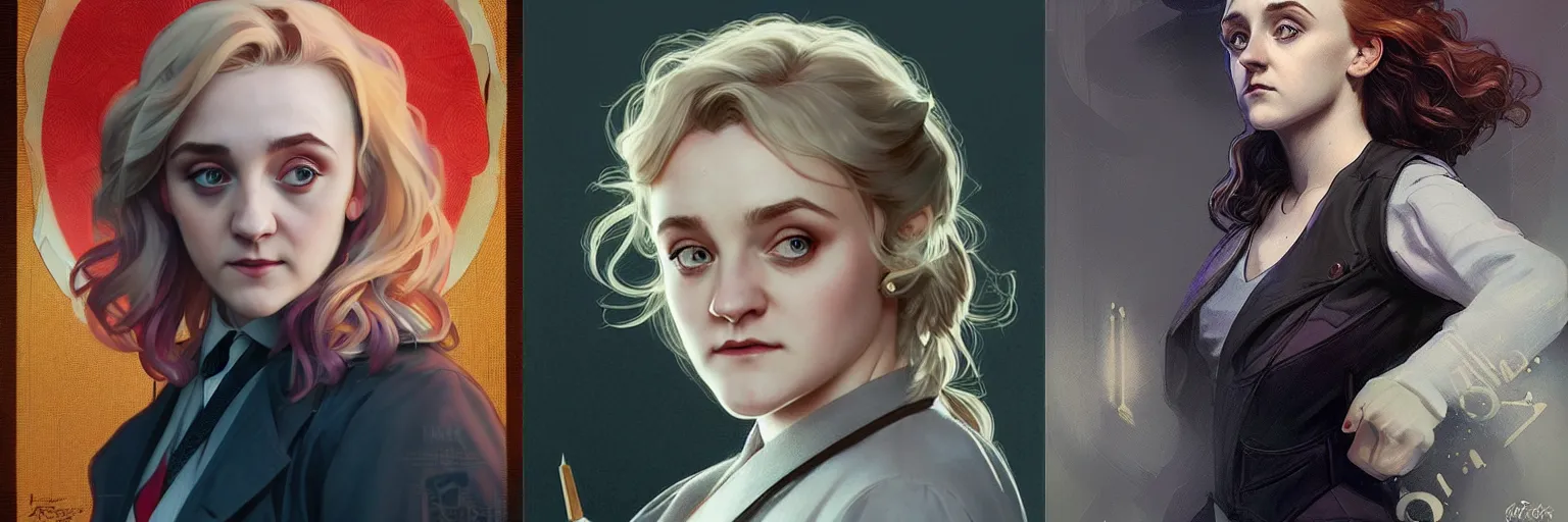 Prompt: portrait of Evanna Lynch as a detective, highly detailed, digital painting, artstation, concept art, sharp focus, illustration, art by artgerm and greg rutkowski and alphonse mucha