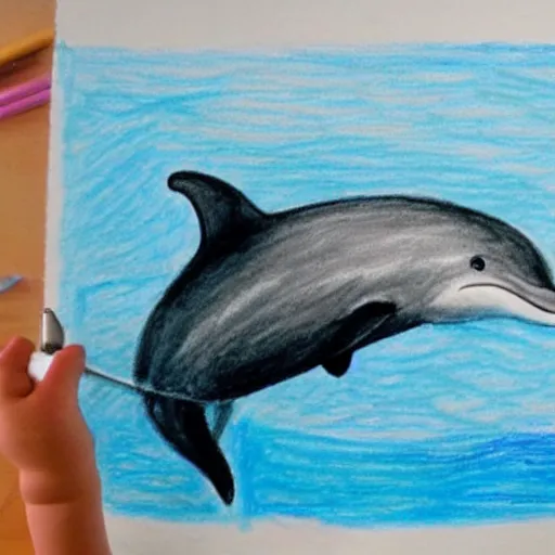 Image similar to child's crayon drawing of a dolphin