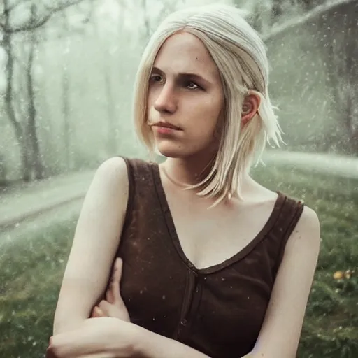 Prompt: cute annie leonhart in minecraft, beautiful face, pale skin, rule of thirds, cinematic lighting, rainy weather, melancholy atmosphere, sharp focus, backlit, stunning, smooth, hard focus, full body shot, instagram photo, shot on sony a 7 iii, hyper realistic,