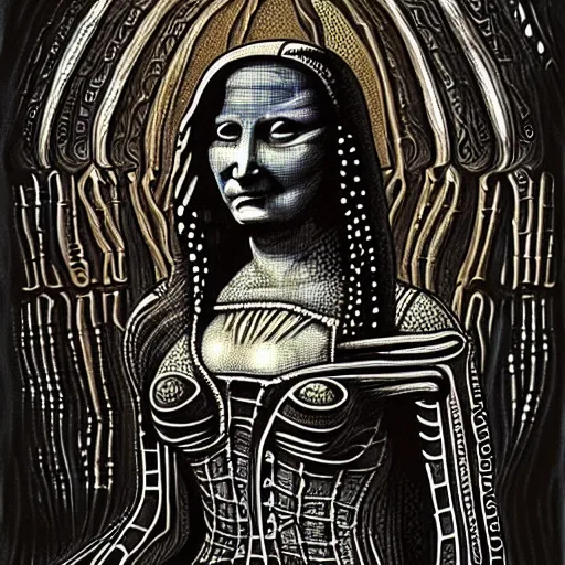 Prompt: monalisa in the style of H.R. GIGER!!!!!